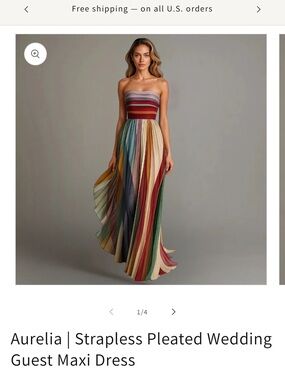Aurelia Strapless Pleated Maxi Dress in Multi-Stripe Colors